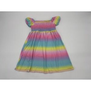 Flap Happy Girls‎ Rainbow Tie Dye Smocked Puff Sleeve Dress Size 7